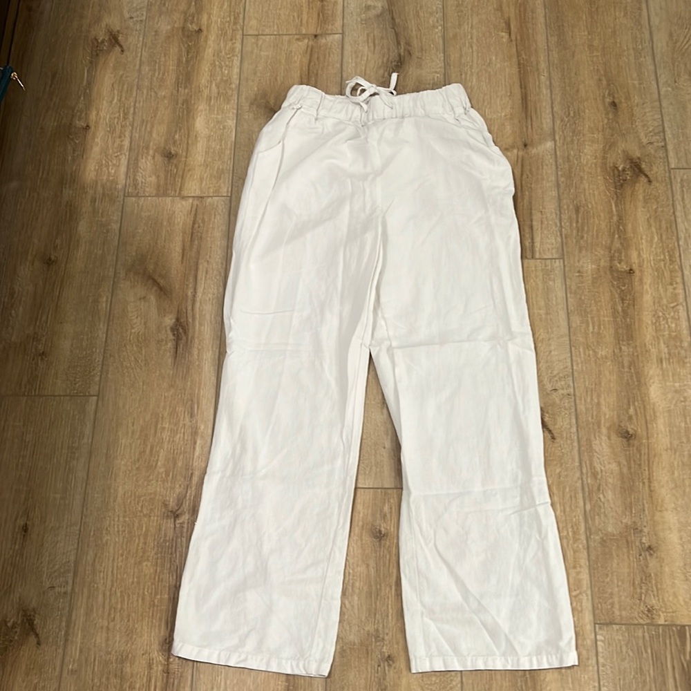 white linen pants